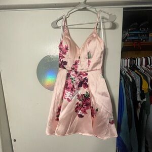 Floral Pink Satin Dress